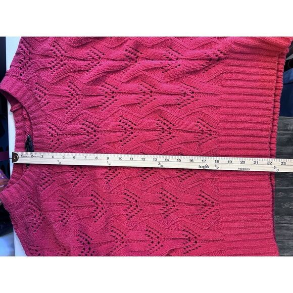 BCBG MAXAZRI Bright Red Pointelle Knit Chenille Pullover Sweater‎ Size Large - Picture 7 of 8